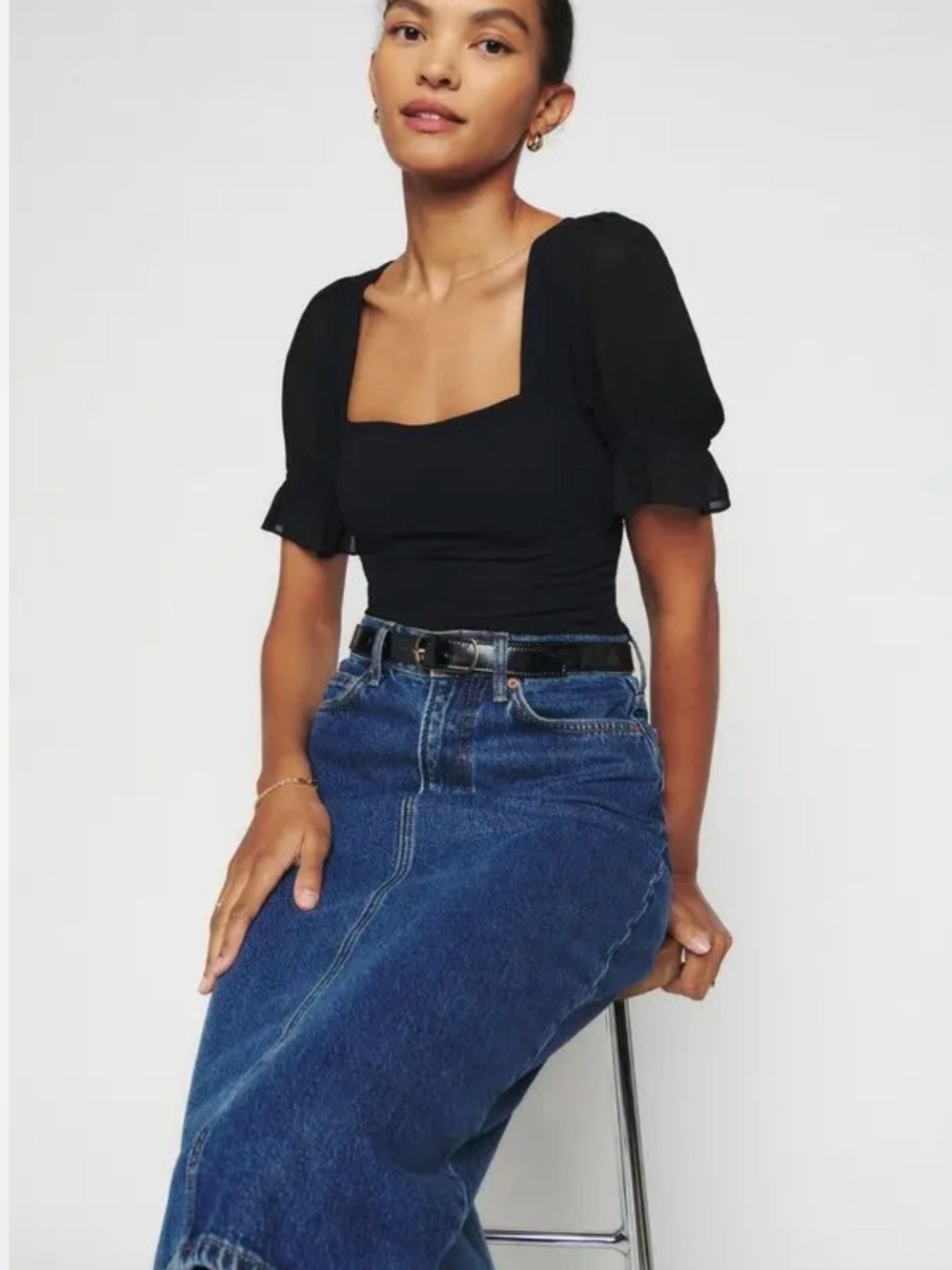 Reformation Constance Puff Sleeve Top in Black size 4